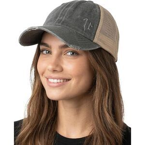 Women's Charcoal Beige Mesh Washed Adjustable Classic Comfortable Baseball Cap